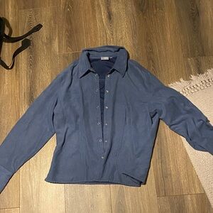 Women's fake suede blue button-up (L)